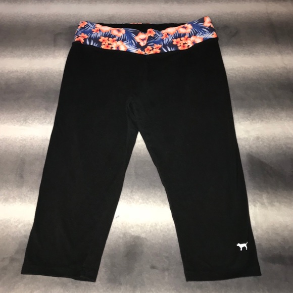 PINK Victoria's Secret Pants - VS PINK Black Tropical Capri Leggings